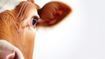 AI generated close-up half cow face on white background photo