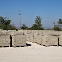 Cinder blocks, which lie in the bays. Storage cinder block photo