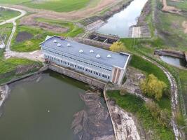 Water pumping station of irrigation system of rice fields. View photo