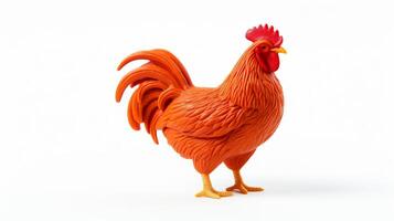 AI generated red rooster toy model with detailed features, standing against a white background. photo