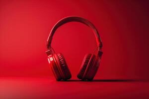 ai generado un rojo par de auriculares con un rojo antecedentes foto