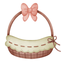 Brown basket with green cloth png