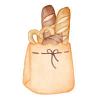 Illustration of a bakery set packaged in a paper bag png