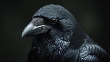 AI generated the head of a large dark black bird photo