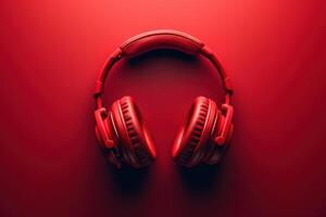 AI generated red headphones against a red background photo