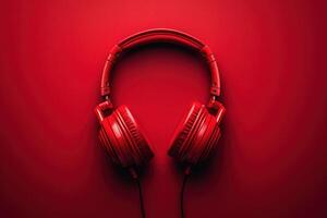 AI generated red headphones against a red background photo