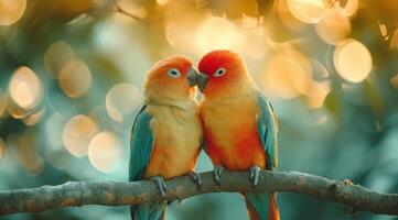 AI generated parrot love birds  on light background photo