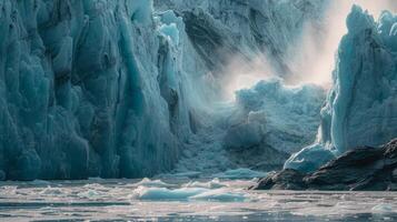 AI generated Global Warming antarctica ice mountain collabse due to climate chage photo