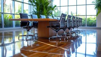 AI generated empty conference room no employees due to layoffs. photo