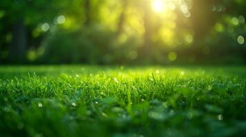 AI generated Beautiful background green blurred summer lawn photo