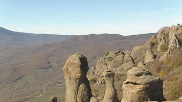 The rock formation in mountains from above. Shot. Close-up video