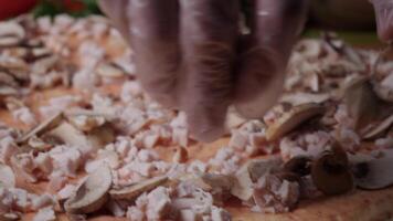 Chef preparing a pizza. Frame. Food Preparation. Cooking of pizza close-up video