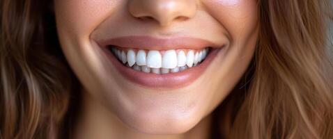 AI generated woman smiling with a white smile in the background photo