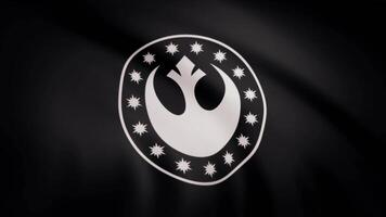 Star Wars. New Republic flag is waving on transparent background. Close-up of waving flag with New Republic logo, seamless loop. Editorial animation video