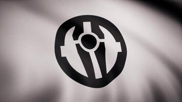 Star Wars. Mandalorian symbol flag is waving on transparent background. Close-up of waving flag with Mandalorian symbol, seamless loop. Editorial animation video