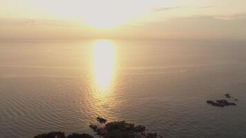 Sunset over Sea. Shot. Aerial panoramic view of sunset over ocean video
