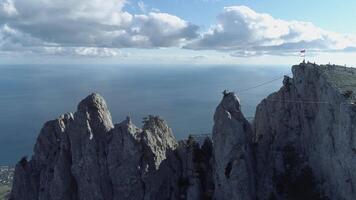 High cliffs with a sea on a background. Shot. Beautiful aerial view. video