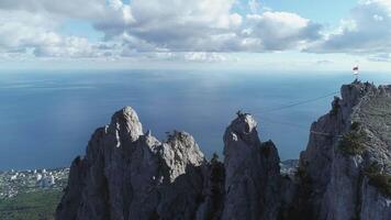 High cliffs with a sea on a background. Shot. Beautiful aerial view. video