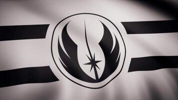 Star Wars. Jedi Order flag is waving on transparent background. Close-up of waving flag with Jedi Order logo, seamless loop. Editorial animation video