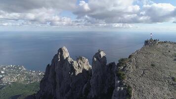 High cliffs with a sea on a background. Shot. Beautiful aerial view. video