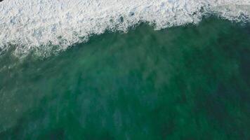 Sand Strand. Aktie. oben Aussicht von ein schön sandig Strand mit das Blau Wellen rollen in das Ufer. Meer Hintergrund video