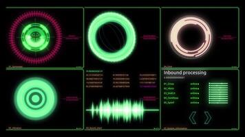 huvuden upp visa gränssnitt infografik. olika animerad infographics diagram som hud huvudet upp visa, teknologi. teknologisk mönster. Bra för tech video täcka över