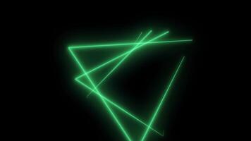 Abstract neon polygons in black space. Lasers lines moving in a circle video