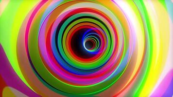 bunt Tunnel. Animation von Flug durch Farbe Kreise. Festzelt glühen bunt Ringe psychedelisch Tunnel Reiten Bewegung Hintergrund Schleife video