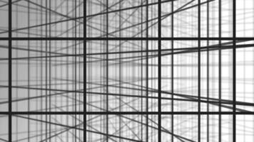 3D texture. Black and white background in a cage for banners and layouts. Volumetric background with bokeh effect. Background of intersecting gray lines. White background with perspective. Abstract video