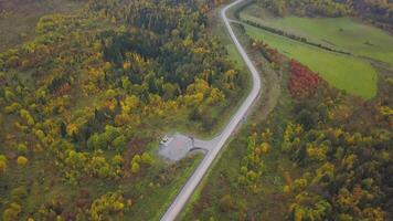 helikopter platta område för parkering på skog nära väg. klämma. topp se på helikopter platta i en trädbevuxen område video