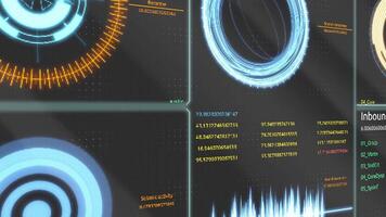 Futuristic interface. Digital screen. Ultra detailed abstract digital background. Blinking and switching indicators and statuses showing work of command center,processing big data, machine deep video