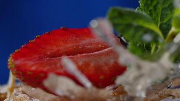 Layer cake with mint, strawberry, blueberry. Tasty Layer cake, macro video