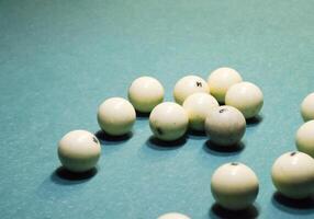 Billiards, billiard table. Balls on the billiard table. photo