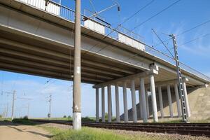 Supports of the road bridge view from below photo