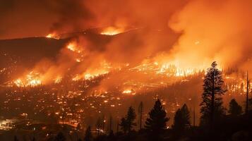 AI generated Climate Change Crisis, Wildfire Engulfs Town in Devastating Flames photo