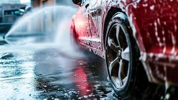 AI generated Auto Spa Experience, Efficient Car Wash with Foam and Water photo