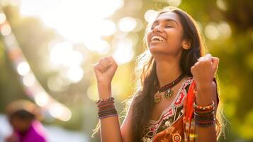 AI generated Smiley Indian Woman, Radiating Joy in a Medium Shot photo