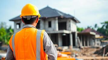 AI generated Construction Engineer Monitoring House Building Progress photo