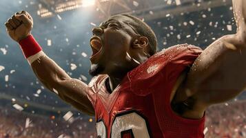 AI generated Energetic Football Triumph Muscular Player Cheering with Victory photo