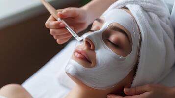 AI generated Beauty Spa Delight, Facial Treatment with Peeling Mask by Skilled Beautician photo