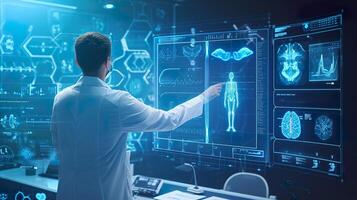 ai generado futurista cuidado de la salud, virtual médico equipo y avanzado tecnologías foto