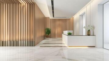 AI generated Spacious Elegance, Modern Reception Counter in a Luxury Contemporary Lobby photo