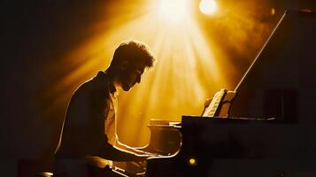 AI generated Concert Elegance, Dramatic Lighting for Piano Performance photo