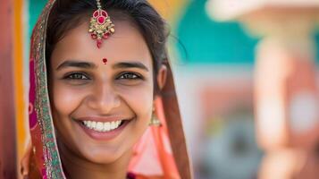 AI generated Smiley Indian Woman, Radiating Joy in a Medium Shot photo