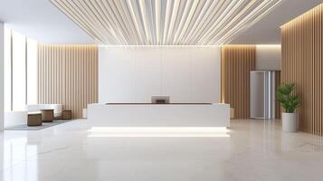 AI generated Spacious Elegance, Modern Reception Counter in a Luxury Contemporary Lobby photo