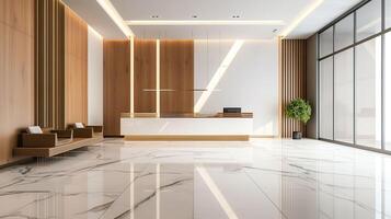 AI generated Spacious Elegance, Modern Reception Counter in a Luxury Contemporary Lobby photo