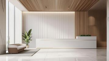 AI generated Spacious Elegance, Modern Reception Counter in a Luxury Contemporary Lobby photo