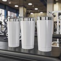 AI generated Fitness Essentials, Short Tumbler Product Mockup on Gym Bench photo