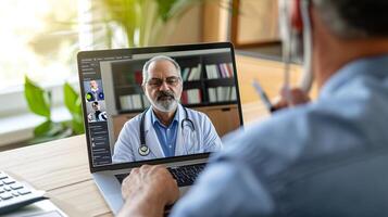 ai generado colaborativo virtual médico equipo, pacientes tomando cargar de cuidado de la salud foto