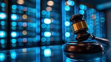 AI generated Digital Law and Justice Judge Gavel in the Modern World of Data Centers photo